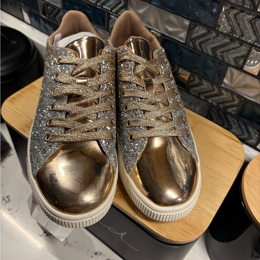 Forever Link Glittery Gold and Silver Sneakers
